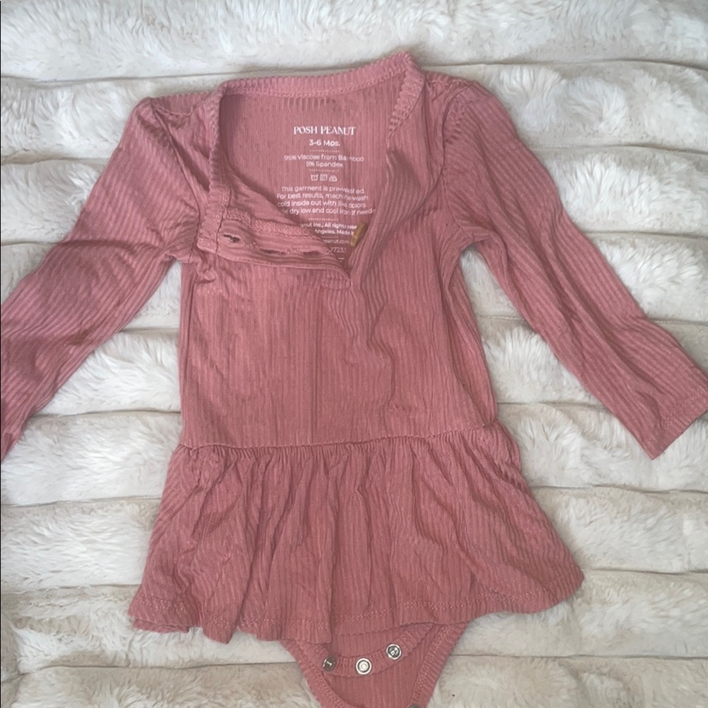 Posh Peanut Pink Bodysuit with Long Sleeves and V-Neckline